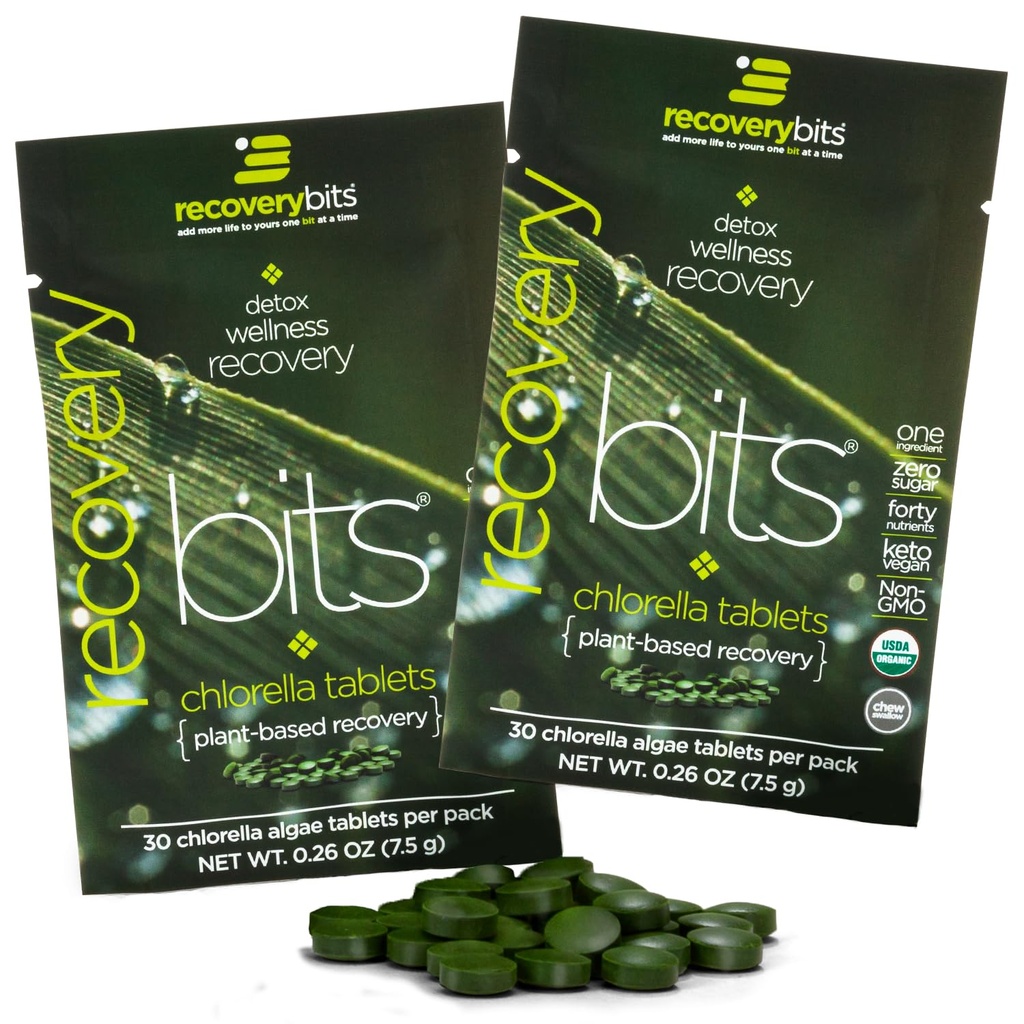 ReconverYbits Organic Chlorella Algae Tablets, Superfood, Pure Green Algae, High Protein og Fiber, Chlorophyll, Cracked Cell Wall Non- bestrålet, for immunboosting og detox, Non- GMO, 60 tabletter