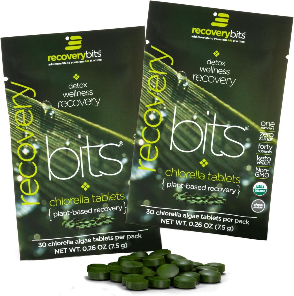 ReconverYbits Organic Chlorella Algae Tablets, Superfood, Pure Green Algae, High Protein og Fiber, Chlorophyll, Cracked Cell Wall Non- bestrålet, for immunboosting og detox, Non- GMO, 60 tabletter