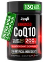 Høj Absorption CoQ10 200MG - Co Q10, 200mg Softgels for Heart Health & Energy Production - Forbedret Co Q 10 Supplement med antioxidanter og Flaxseed Oil - CoQ10 200 mg Per Servering