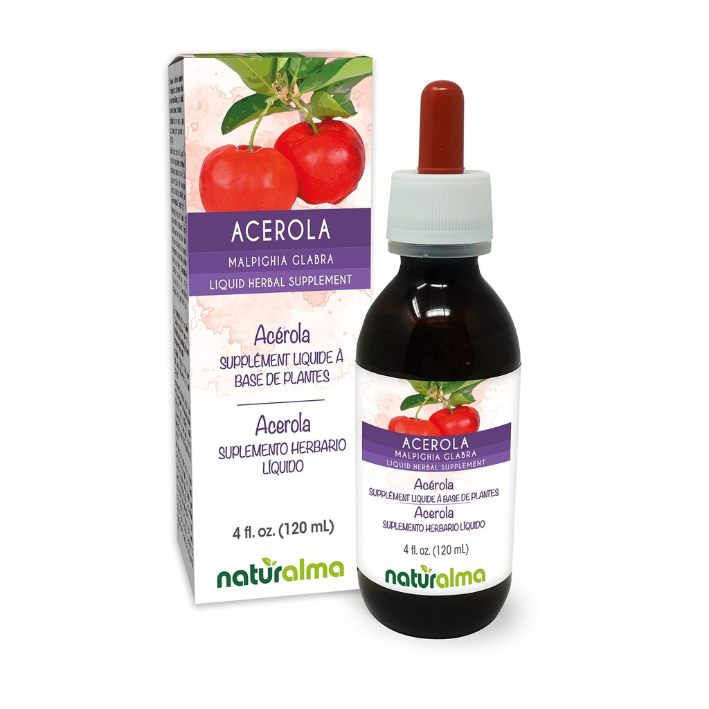 Naturalma Acerola (Malpighia glabra) Frugt Alkohol- Free Tincture - Rich in Vitamin C - 4 fl oz Liquid Extract in Drops - Herbal Supplement - Vegan