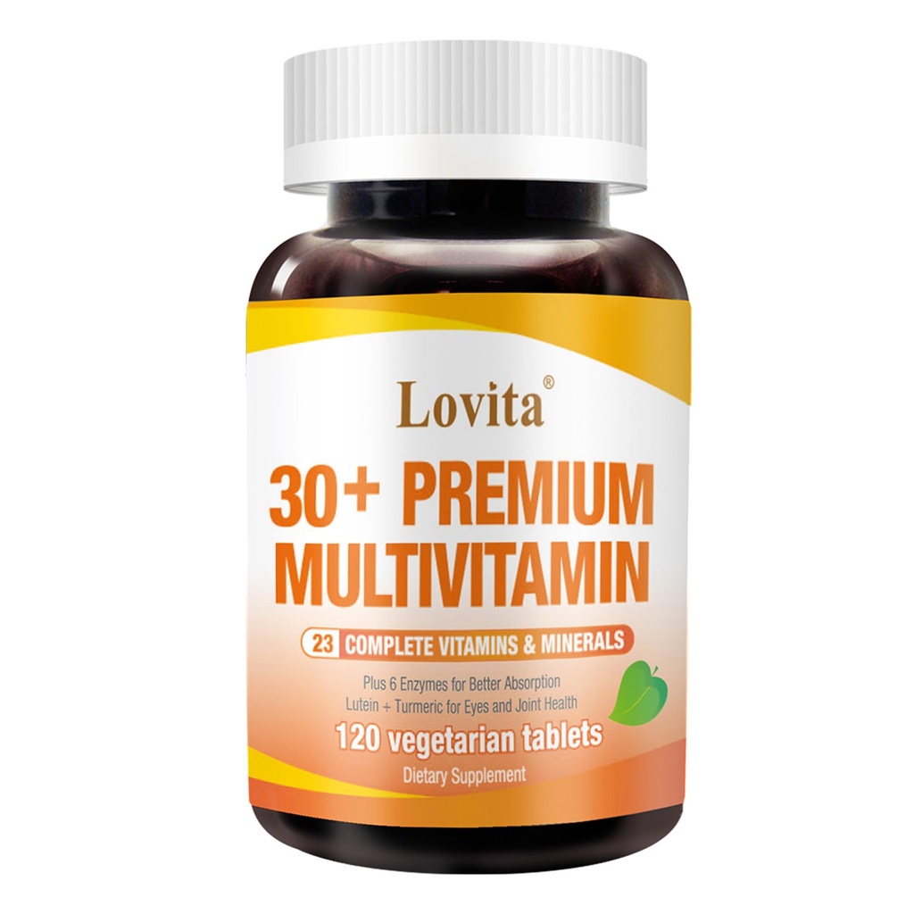 Lovita Premium Multivitamin til voksne 30 + med enzymer, gurkemeje & Omfattende ernæringsstøtte - 120 vegetariske tabletter