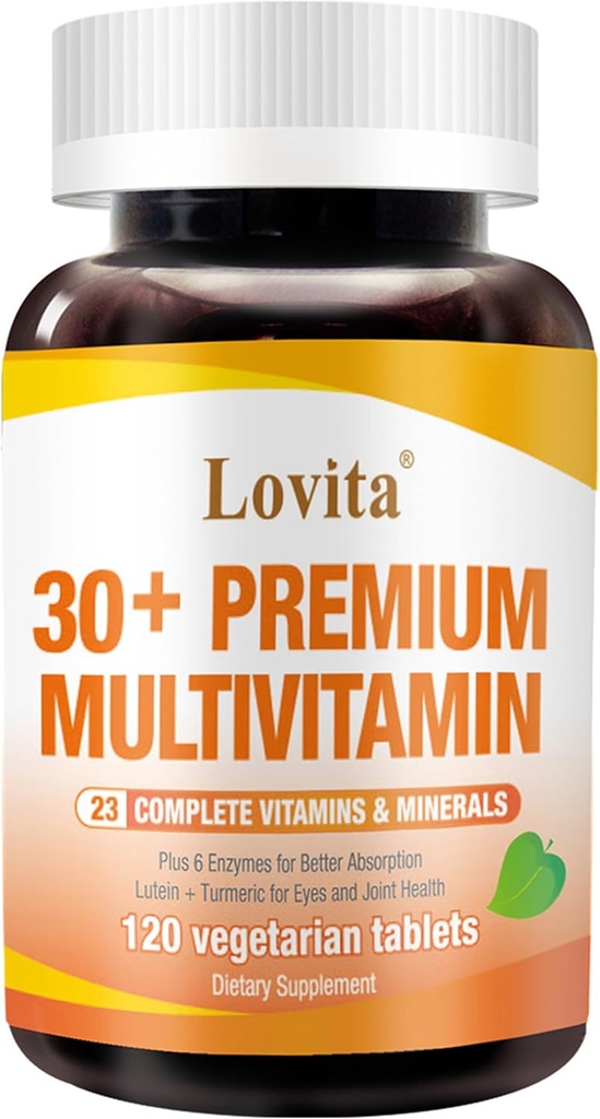 Lovita Premium Multivitamin til voksne 30 + med enzymer, gurkemeje & Omfattende ernæringsstøtte - 120 vegetariske tabletter