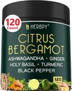 6in1 Citrus Bergamot tillæg med Ashwagandha, Holy Basil, Gurkemeje & Gingerod - sund aldring, immunforsvar & slaphed - 120 Veganske kapsler