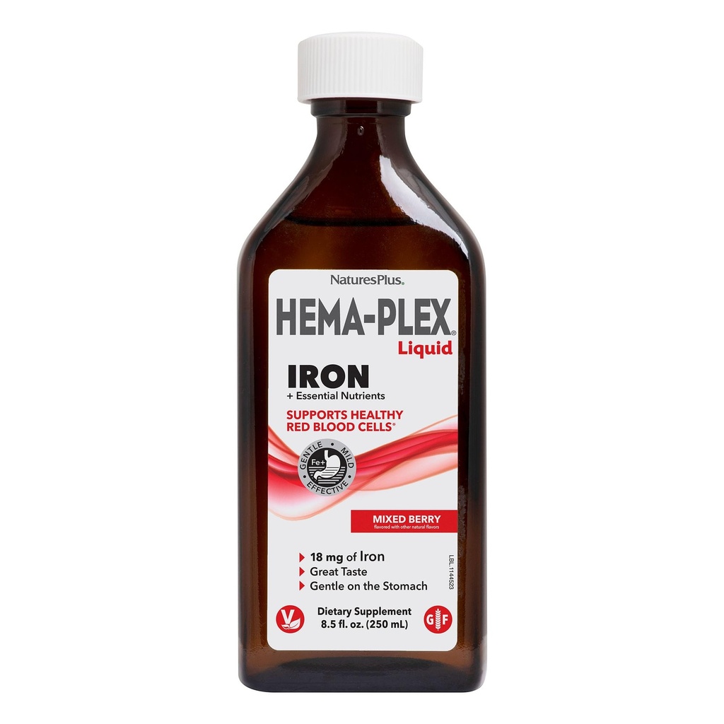 NaturesPlus Hæma- plex flydende jern, blandet berry - 8,5 oz - jern & essentielle næringsstoffer - Vegan, Gluten Free - 25 Servere