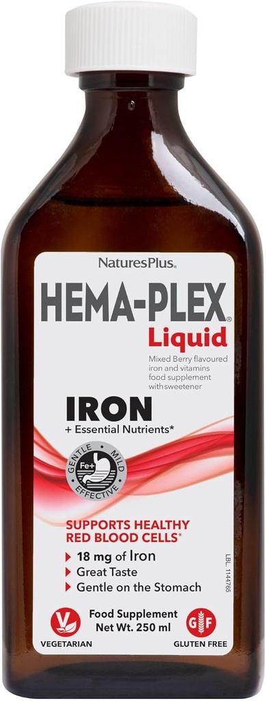 NaturesPlus Hæma- plex flydende jern, blandet berry - 8,5 oz - jern & essentielle næringsstoffer - Vegan, Gluten Free - 25 Servere