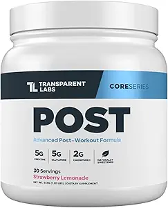 Transparent Labs Post - Post- Workout Recovery Muscle Builder med L- Glutamin, Beta- Alanine og BetaPure Betaine Vandfri for Muscle Recovery og Muscle Building - 30 Servering, Jordbær Lemonade