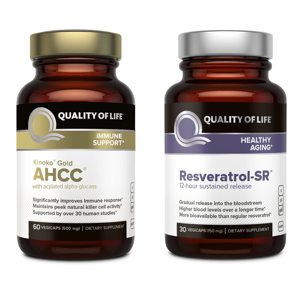 Livskvalitet funktioner Kinoko guld AHCC og Resveratrol SR Vedvarende udgivelse Formel - Immun, sund aldring bundle