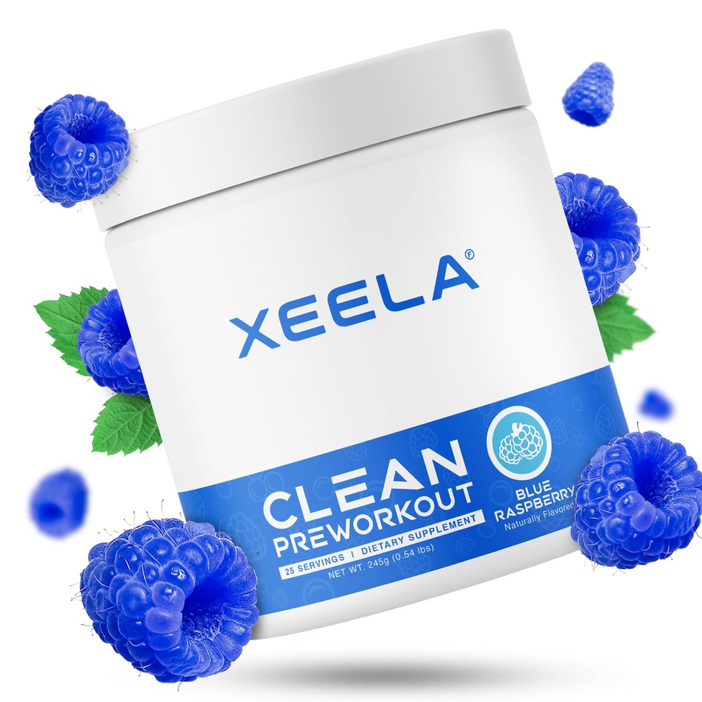 XEELA Pre Workout Powder - Clean & Testet - Jitter Free, Safe, og Natural - Øge termogenenergi, Focus, og Endurance w / Creatin, Organisk Koffein, og Plant baseret Citrullin (Blå Hindbær)