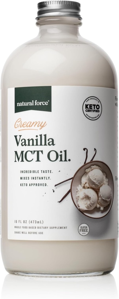Naturkraft Cremet Vanilla MCT Olie - Non Dairy, Keto Certified, emulgerede MCTs for Low- Carb, Ketogen kaffe, Smoothies, & Shakes - Blandinger Straks + ingen blending påkrævet - 16 Oz glasflaske