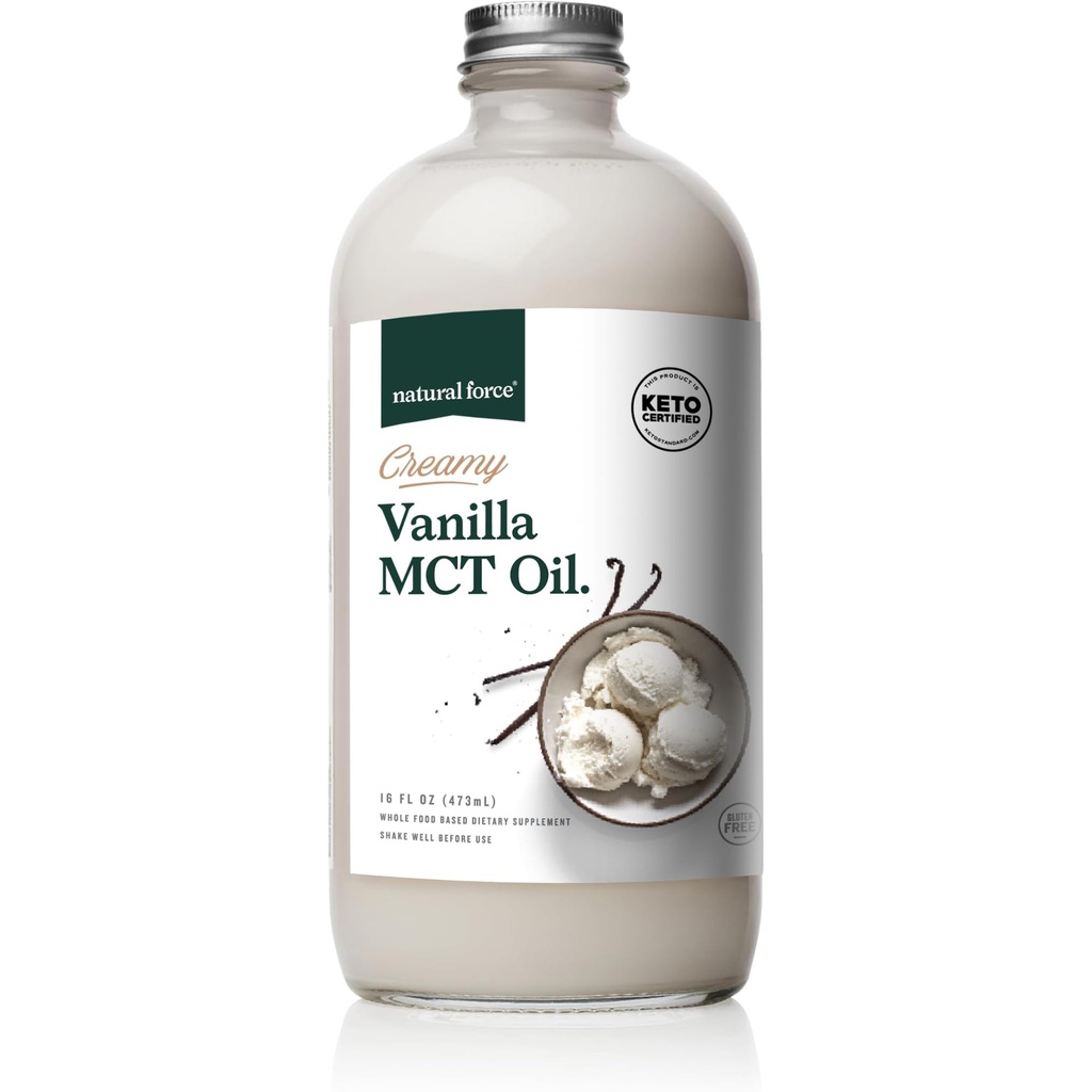 Naturkraft Cremet Vanilla MCT Olie - Non Dairy, Keto Certified, emulgerede MCTs for Low- Carb, Ketogen kaffe, Smoothies, & Shakes - Blandinger Straks + ingen blending påkrævet - 16 Oz glasflaske