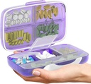 Travel Pill Organizer - Airtight Medicine Case for Traveling Portable Pharmacy Box med etiketter Vitamin Container 8 Segment supplement Medication Holder Stor kapacitet dagligt (lilla)