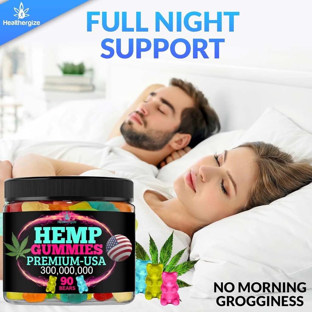 Hamp Gummies for afslapning og rest- Natural Hamp Oil Gummies, Friske frugtagtig flavors Tasty Relief- Lavet i USA- High Potence Gummy Ediatic -Extra Strength 90 Bears