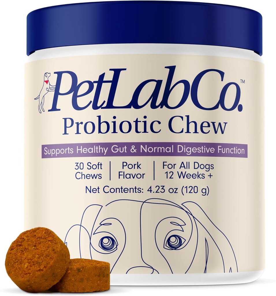 PetLab Co. Probiotika til hunde, Support Gut Health, Lejlighedsvis Diarré, Digitale Sundhed & Sæsonallergi - Svinekød - 30 Soft Chews - Packaging May Vary