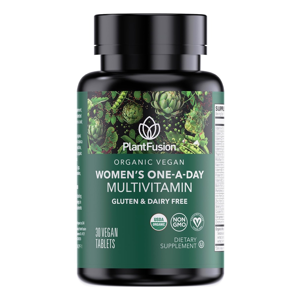 PlantFusion Organic Multivitamin for Women - One Daily Whole Food Blend Women 's Multivitamin - Vegan, Non- GMO, Gluten Free & Dairy Free - 30 tabletter (1 måned Tilgang)