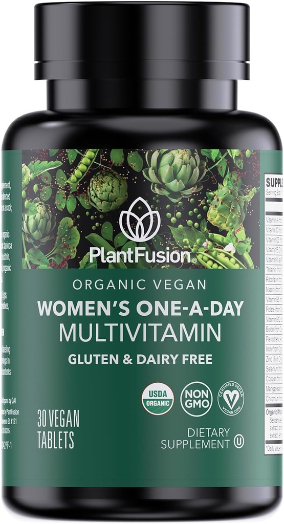 PlantFusion Organic Multivitamin for Women - One Daily Whole Food Blend Women 's Multivitamin - Vegan, Non- GMO, Gluten Free & Dairy Free - 30 tabletter (1 måned Tilgang)