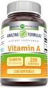 Amazing Formulas Vitamin A 10000 IE Supplement # 124; som Retinyl Palmitat # 124; 3000 Mcg # 124; Softgels # 124; Non- GMO # 124; Gluten Free # 124; Fremstillet i USA (1 pakke, 250 Tæl)