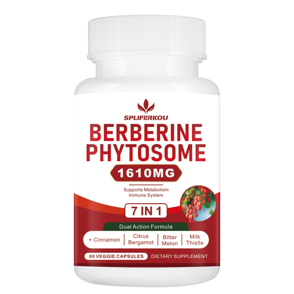 7-in-1 Berberine Phytosome med Ceylon Cinnamon, Berberine Complex understøtter metaboliske, lever funktion og immunsystem, non-GMO, glutenfri - 60 kapsler