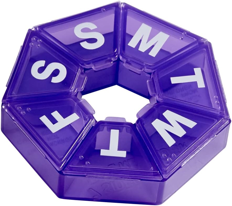 EZY DOSE Weekly Pill Organizer, Medicin Box, og Vitamin Planner, Travel Pill Planner, Bærbar Opbevaring, 7-sidet, Lilla, BPA Free