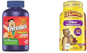 Flintstones Vitaminer Chewable Kids Vitaminer, Komplet Multivitamin & L 'il Critters Fiber Daily Gummy Supplement for børn, til fordøjelsesstøtte, Berry og Lemon Flavors, 90 gummies