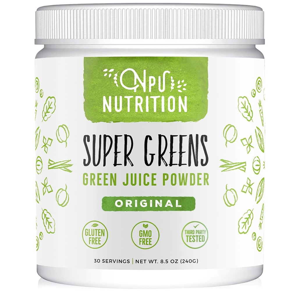 Super Green Powder Organic Blend: Non- GMO supplement, Inkluderer Spirulina, Alfalfa, Spinat, Probiotika, Fiber og fordøjelsesfremmende enzymer, Ingen kunstige sødestoffer, 30 Servere