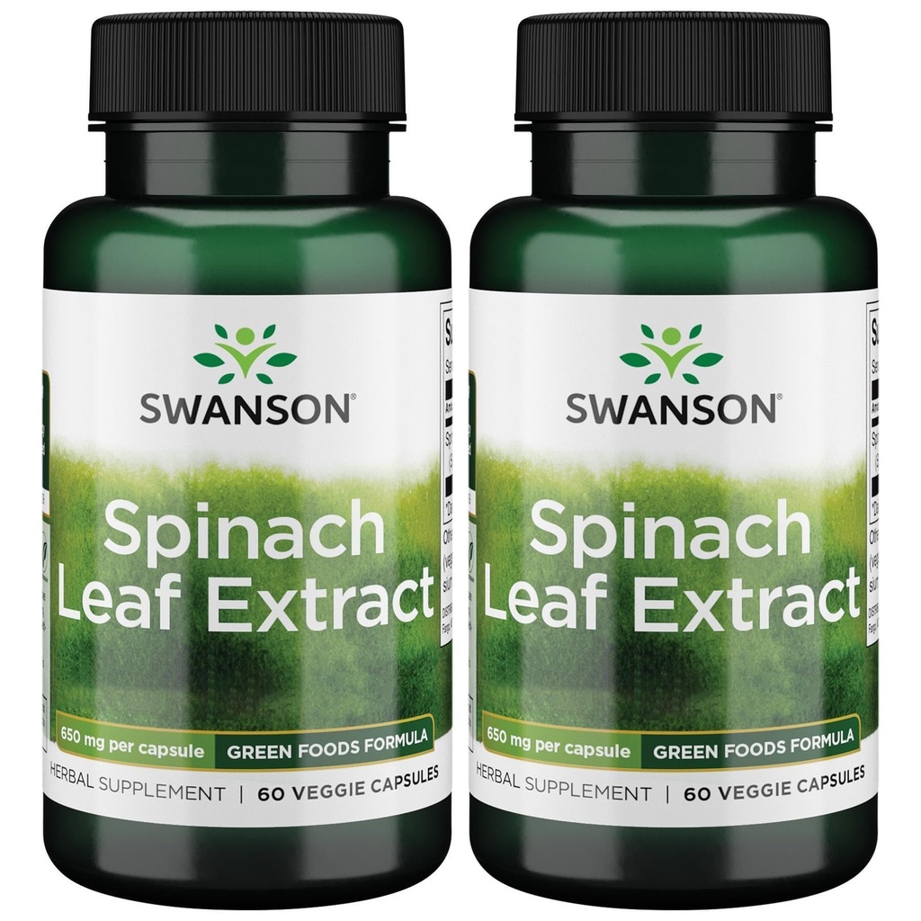 Swanson Spinach Leaf Extract - Urtetilskud Fremme af den samlede sundhed - Grønne fødevarer Formel w / Beneficial Thylakoids & Chlorophyll - (60 Veggie kapsler, 650mg Hver) (2 Pack)