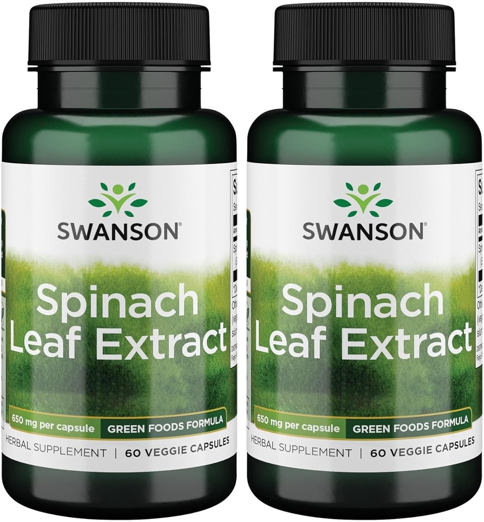 Swanson Spinach Leaf Extract - Urtetilskud Fremme af den samlede sundhed - Grønne fødevarer Formel w / Beneficial Thylakoids & Chlorophyll - (60 Veggie kapsler, 650mg Hver) (2 Pack)