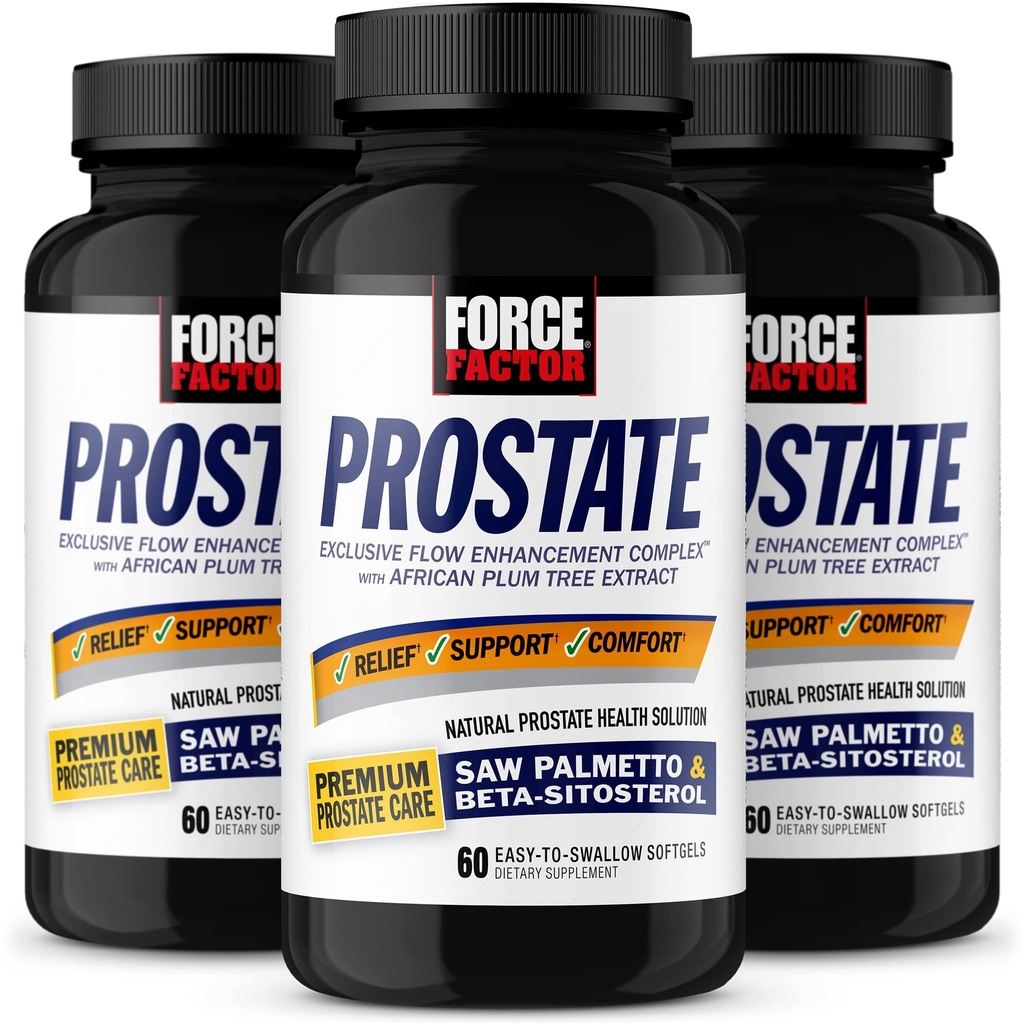 FORCE FACTOR Prostata, 3-Pack, Saw Palmetto og Beta sitosterol supplement til mænd, Prostate Health Support, Størrelse Support, Urinrelief, Bstige Control, Reducere Nighttime Vandladning, 180 Softgels