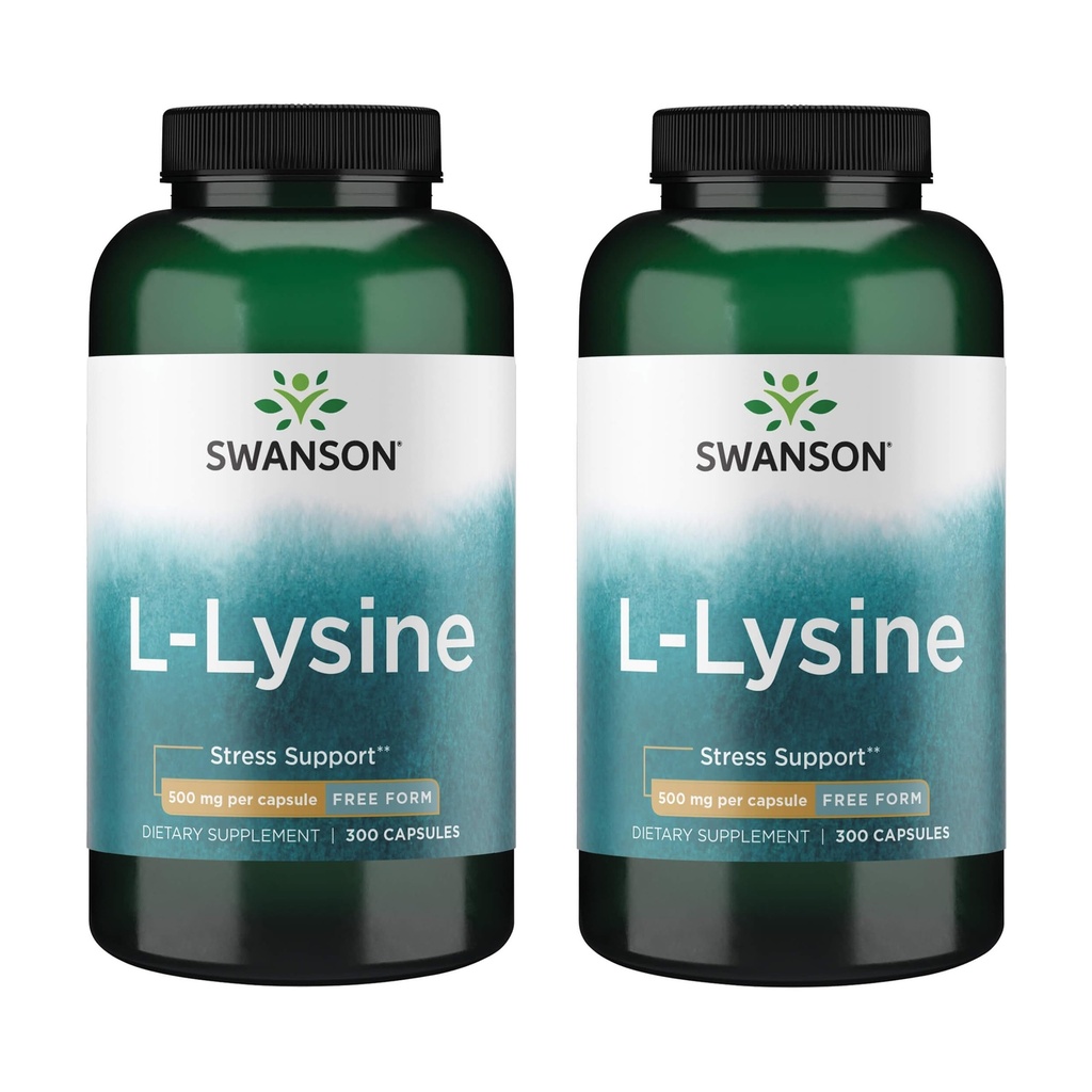 Swanson Free Form L- Lysin - Natural Supplement Fremme Stress Support & Nervesystemet Sundhed - Kan fremme rolig mood & afslapning - (300 kapsler, 500mg hver) 2 Pack