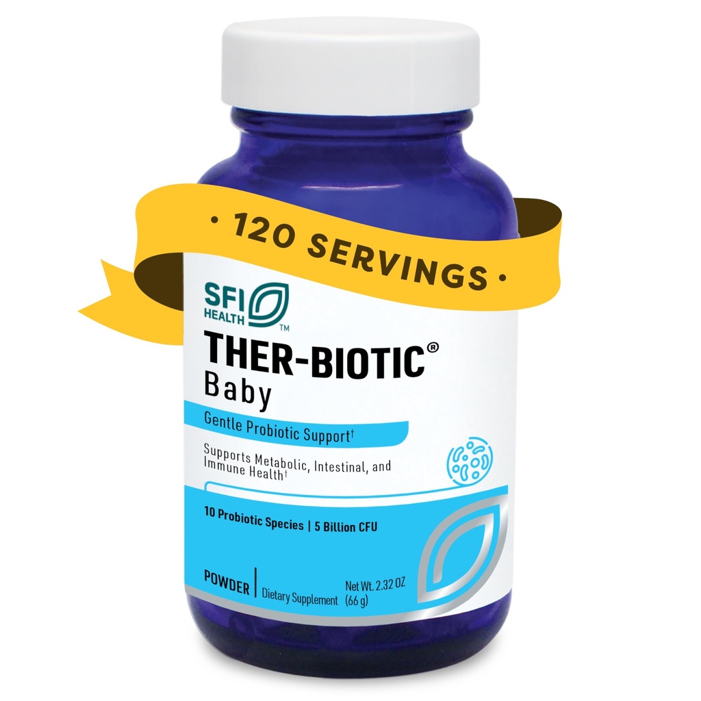 Klaire Labs SFI Health Ther- Biotic Baby - Toddler Probiotic for Kids, Spædbørn & Babyer - Mikrobiome & tarmstøtte - Probiotisk pulver, Tilføj til Baby Formel, Brystmælk eller Solid Food (120 Servere)