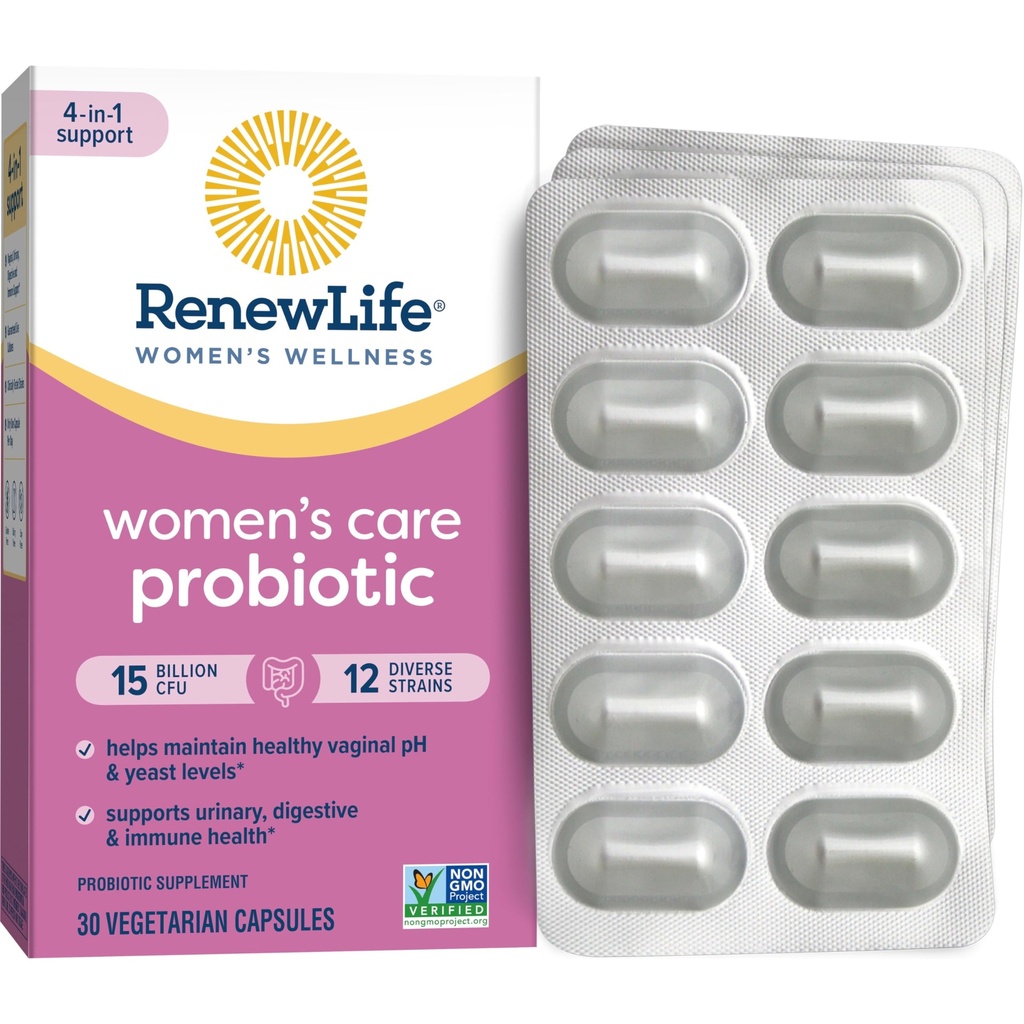 Renew Life Women 's Probiotic Capsules, Understøtter pH-balance for kvinder, Vaginal, Urinary, fordøjelse og immunforsvar, L. Rhamnosus GG, Dairy, Soy og Gluten- Free, 15 milliarder CFU - 30 Ct
