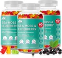 BIO VITALICA Sea Moss Gummies Elderberry BioVitalica - Vitamin C D + Zink - Irish Seamoss Vegan Gummy med Sea Moss Gel & Powder for Immunity, Detox - for voksne og børn (3Packs)