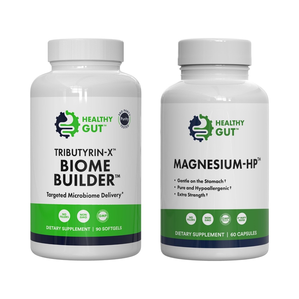 Healthy Gut Tributyrin-X Biome Builder, 90 Softgels, and Magnesium-HP, 60 Capsules