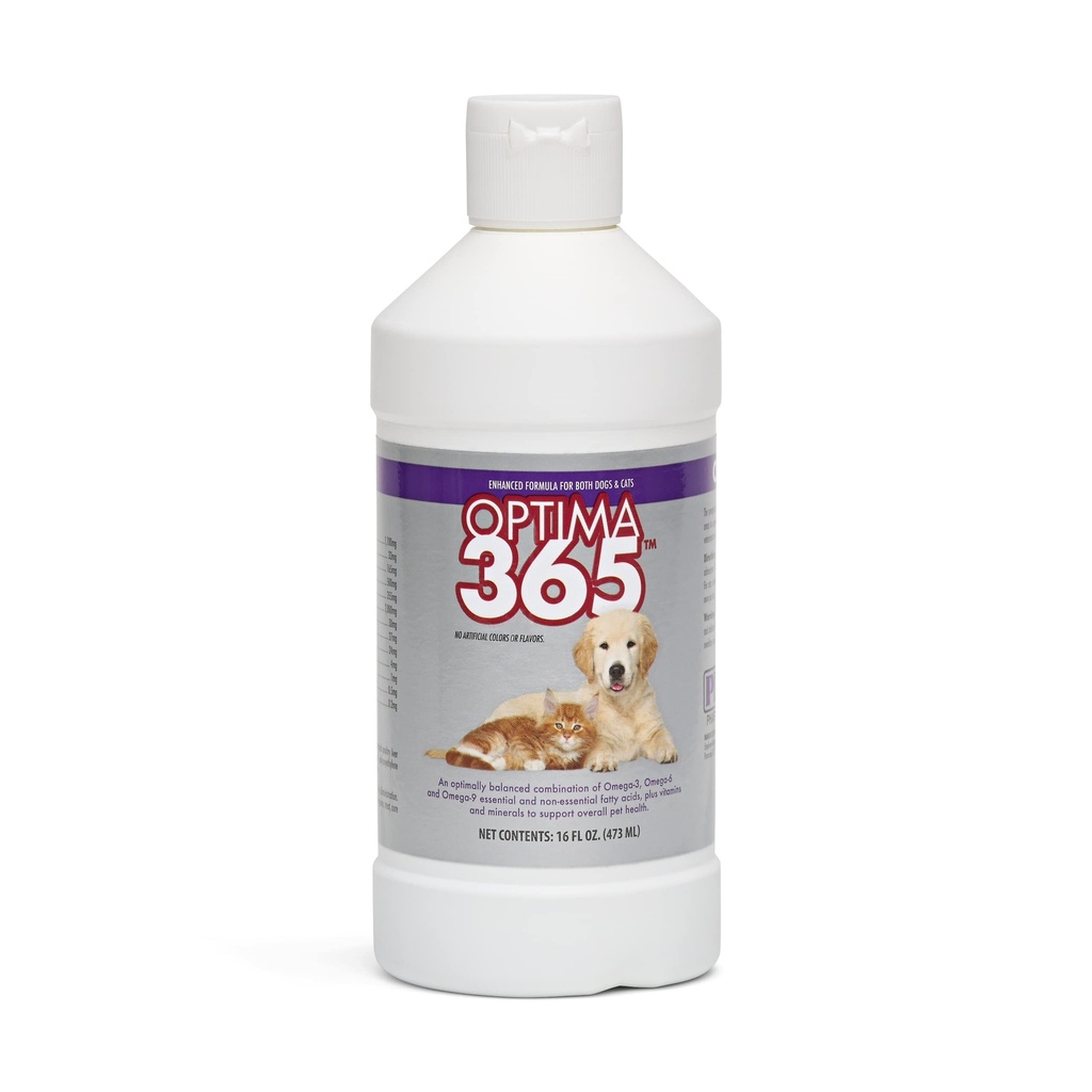PRN Pharmacal OPTIMA 365 - Essential faty acids Nutritional Supplement for Cats & Dogs - With Omega-3, Omega- 6, Omega- 9, & Andre vitaminer & mineraler til støtte af samlet PET sundhed - 16 Fl Oz