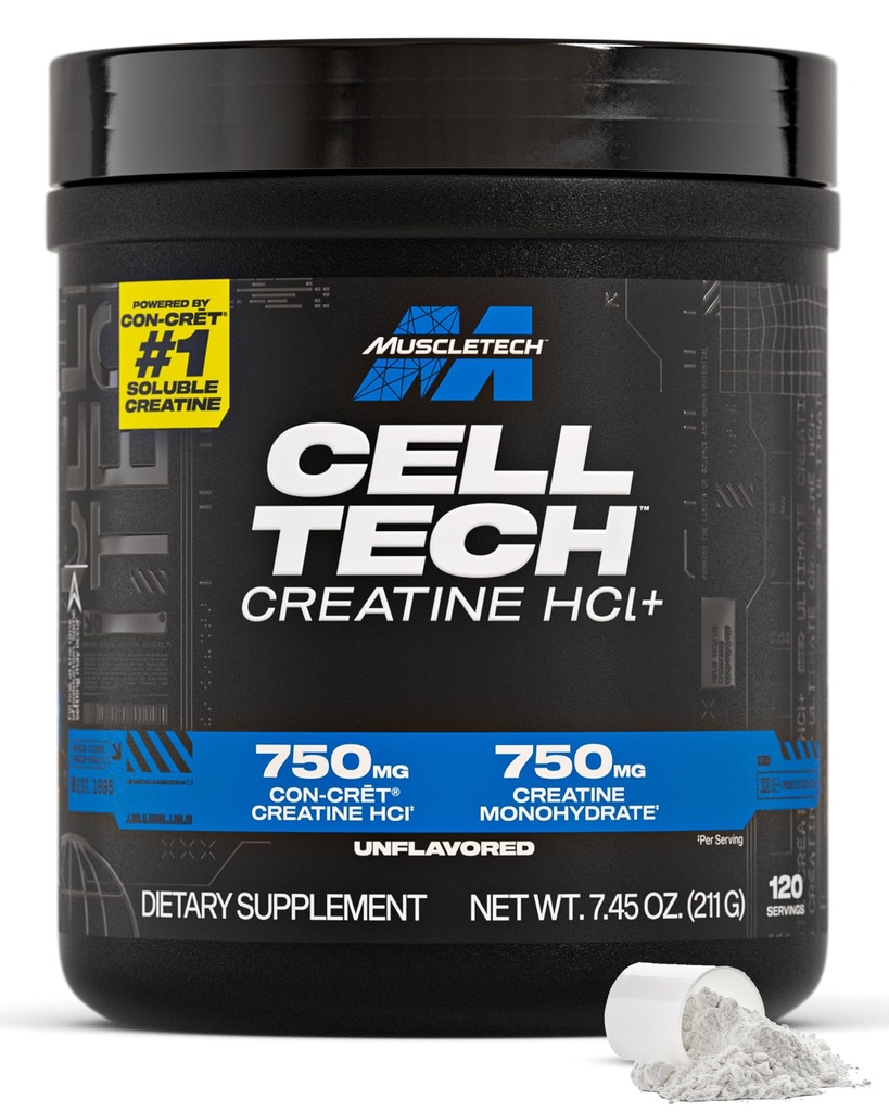 MuscleTech Cell- Tech Creactor Creatin HCl Powder, Post Workout Muscle Builder til mænd og kvinder, Creatin Hydrochlorid + Free- Acid, Unflavored (120 Servere), 8.47 oz