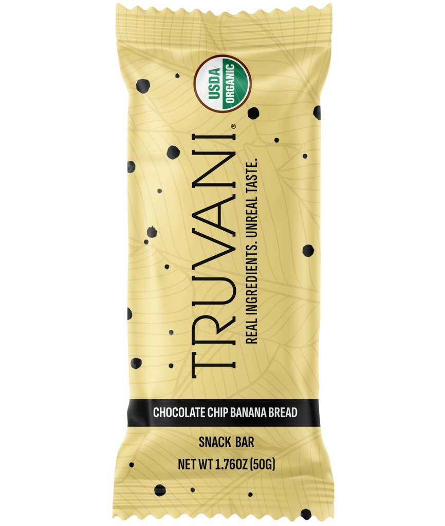 Truvani Plant Based Snack Bars 124; Chokolade Chip Banana Brød 1 Pack Note 124; 5g Protein Note 124; USDA Organic and Vegan Buddy 124; Den eneste Bar Buddy 124; Dairy, Soy, og Gluten Free Buddy 124; Individuelt indpakket