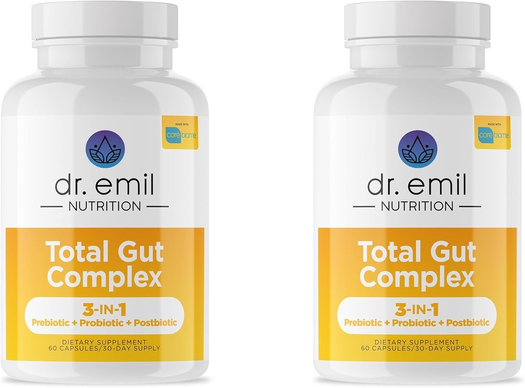 DR. EMIL NURITION Total Gut Health Complex - Prebiotic + Probiotic + Postbiotic Gut Health Kosttilskud til kvinder og mænd - Probiotika til fordøjelsessundhed & Gut Health, 120 Kapsler