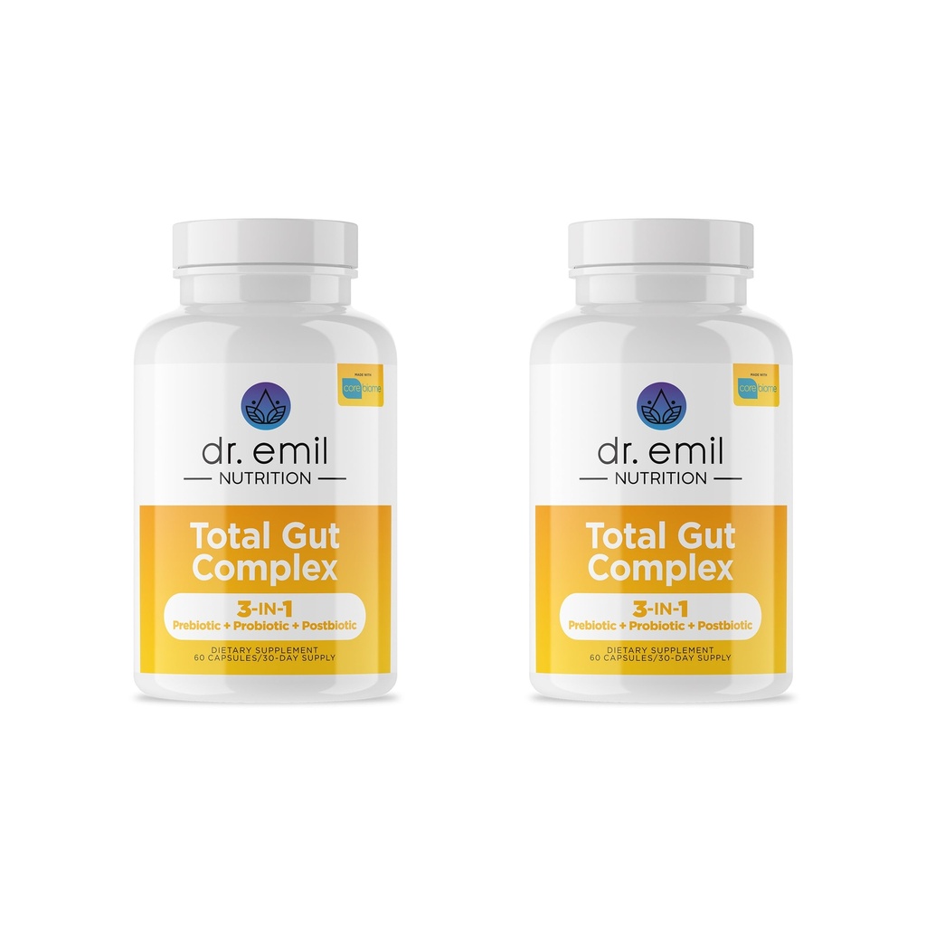DR. EMIL NURITION Total Gut Health Complex - Prebiotic + Probiotic + Postbiotic Gut Health Kosttilskud til kvinder og mænd - Probiotika til fordøjelsessundhed & Gut Health, 120 Kapsler