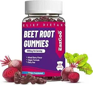 Beet Root Gummies, Beet Root Soft Chews med Beetroot, Grape Seed Extract & Beet Root Powder, Vegan, Non- GMO, 60 Greve