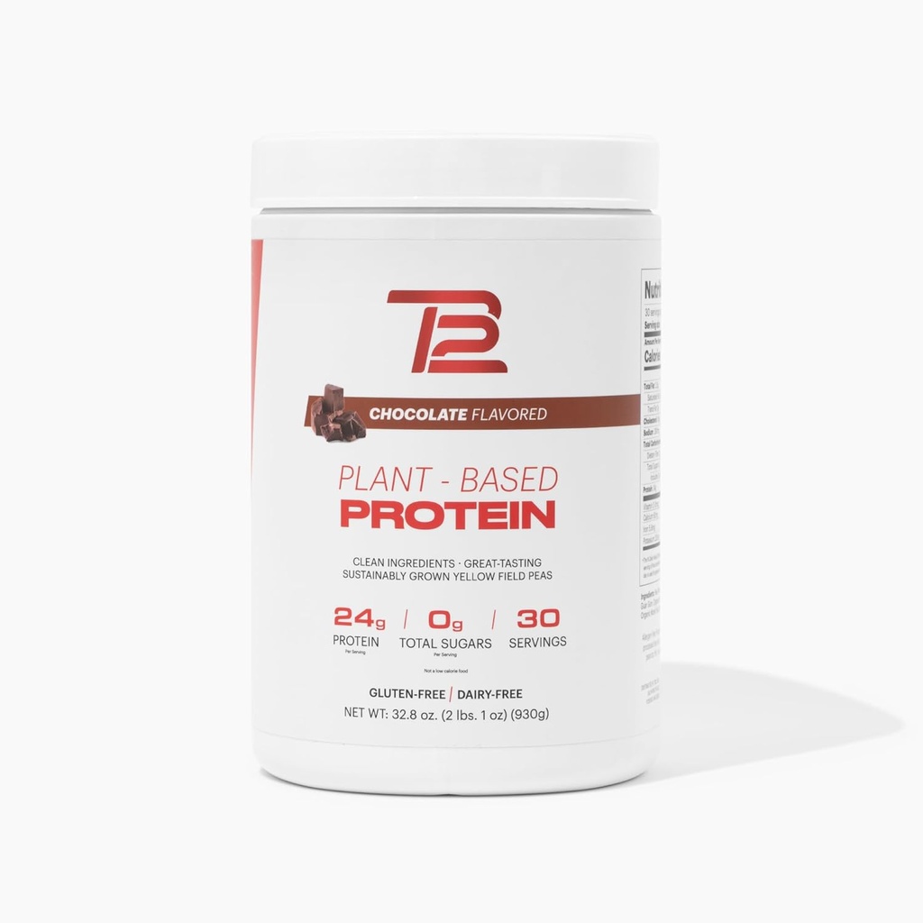 TB12 Plantebaseret protein pulver af Tom Brady, 24g Vegansk Pea Protein, Lavsukker, Lavcarb, Non- GMO, Meal erstatning, Keto Friendly, Paleo, Sukker fri, Chokolade Flavor (30 Servere / 2.25lbs)