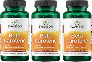 Swanson Beta- Caroten Vitamin A 25000 IE Skin Eye Immunsystem Sundhed Antioxidant Support 7500 mcg 300 Softgels Count (3 Pack)
