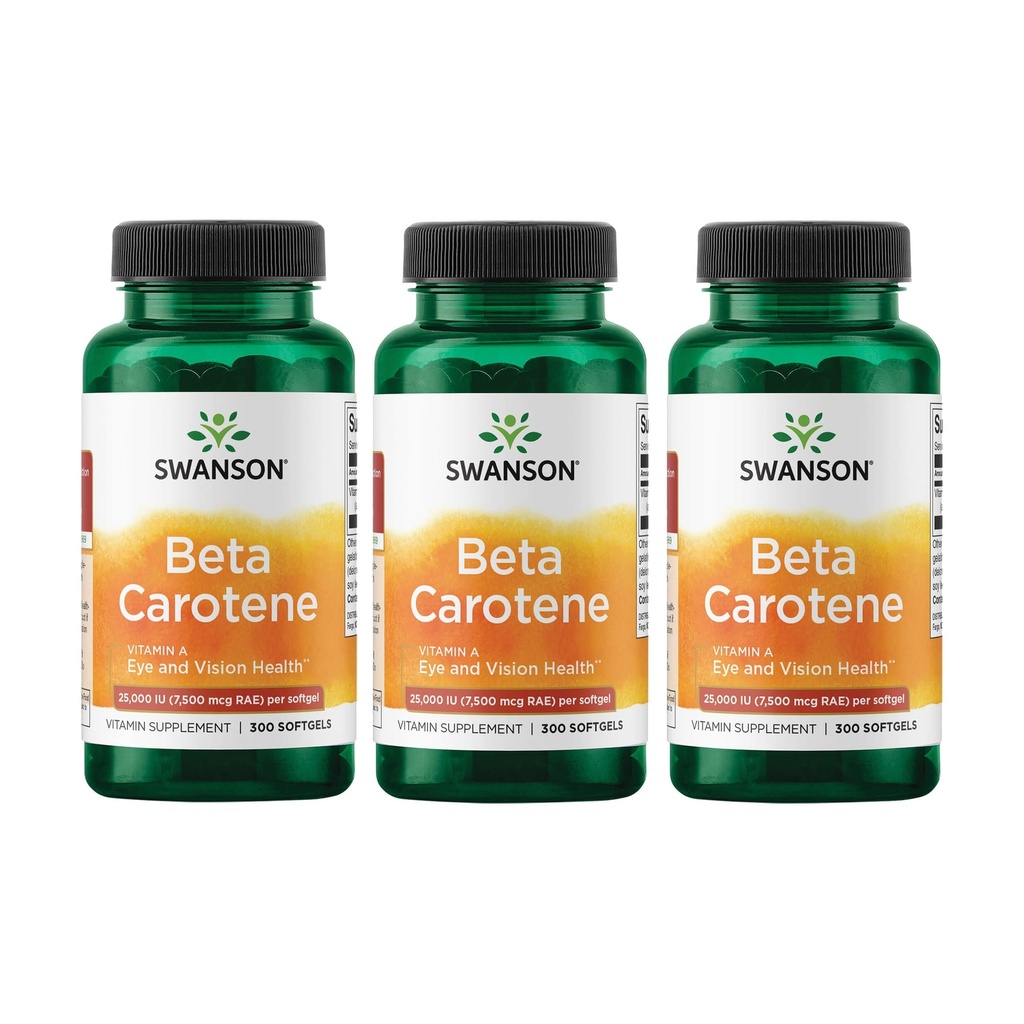 Swanson Beta- Caroten Vitamin A 25000 IE Skin Eye Immunsystem Sundhed Antioxidant Support 7500 mcg 300 Softgels Count (3 Pack)