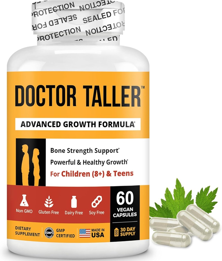 NuBest Doctor Taller - Bone Strength Supports, Enhance Immune System - Keto with Calcium, Vitamin D3, Vitamin K2, Amino Acids & Herbs for Children (8+) - 60 Vegan Capsules | 1 Month Supply