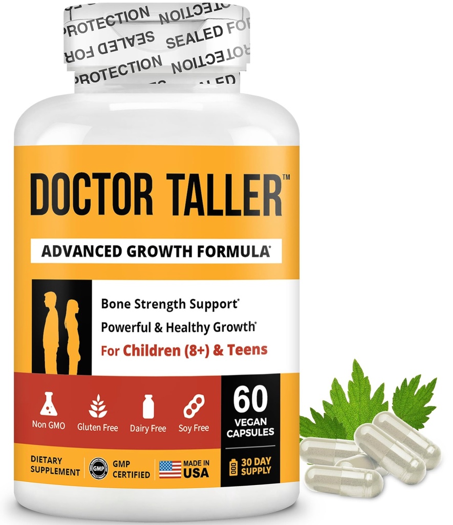 NuBest Doctor Taller - Bone Strength Supports, Enhance Immunsystem - Keto med Calcium, Vitamin D3, Vitamin K2, Aminosyrer & Urter til børn (8 +) - 60 Veganske Kapsler 124; 1 Måned Supply
