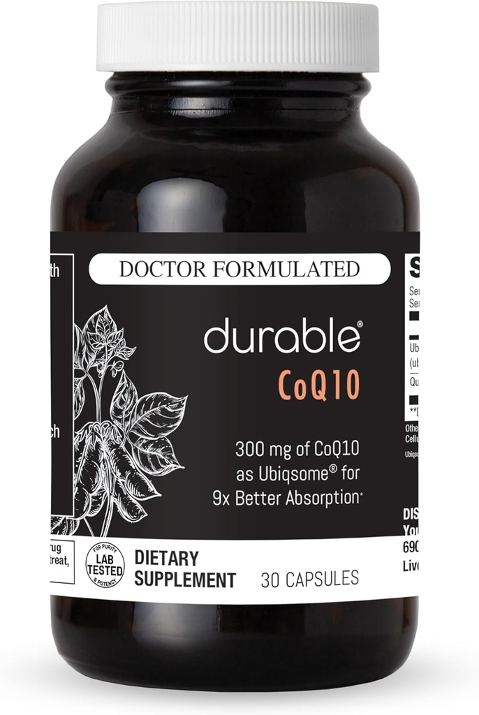 Holdbar CoQ10 - 300mg Coenzym Q10 Phytosome med 9X bedre Absorption + Quercetin - Heart, Energy & Cellular Support - Doctor Formulated, Vegan, Non- GMO, Made in USA, Once- Daily (30 kapsler)
