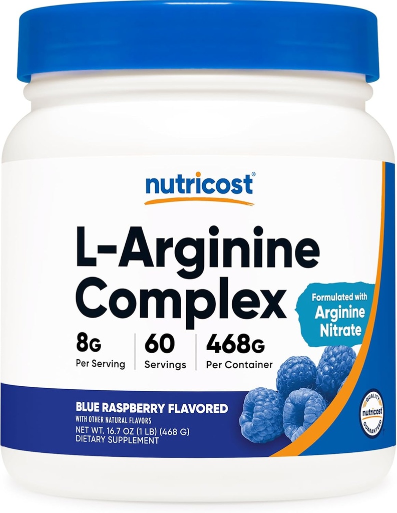 Nutricost L- Arginin Complex (Blå Hindbær, 60 Servering) - Gluten Free, Non- GMO