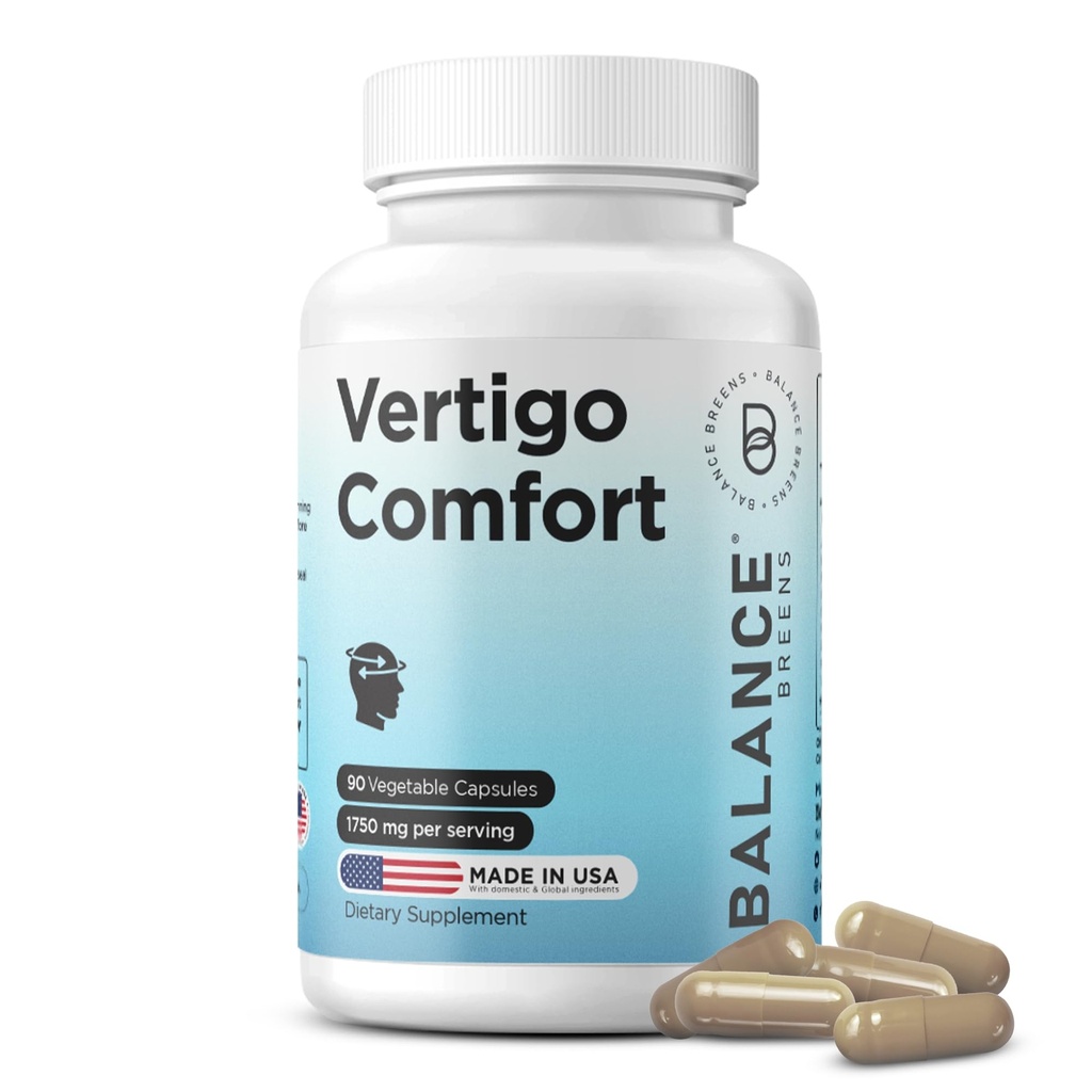 Vertigo Relief Supplement 1750mg, 90 kapsler - Natural Support for Motion Sygdom, Svimmelhed, Tinnitus, Migræne, Indre Ørebalance (pakke med 1)