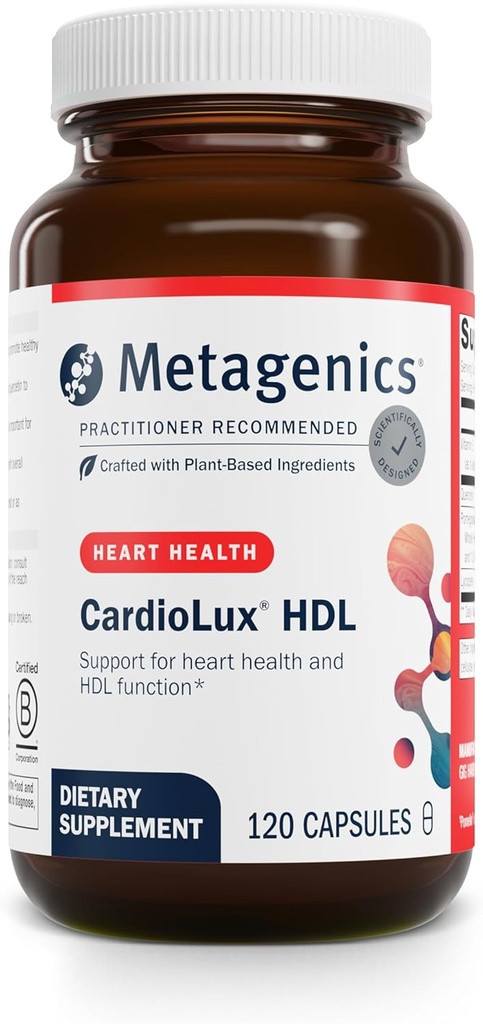 Metagenics CardioLux HDL - Understøtter HDL funktion & Heart Health * - Med Lycopene, Pomegranate Extract & Quercetin - Gluten- Free & Non- GMO - 120 kapsler