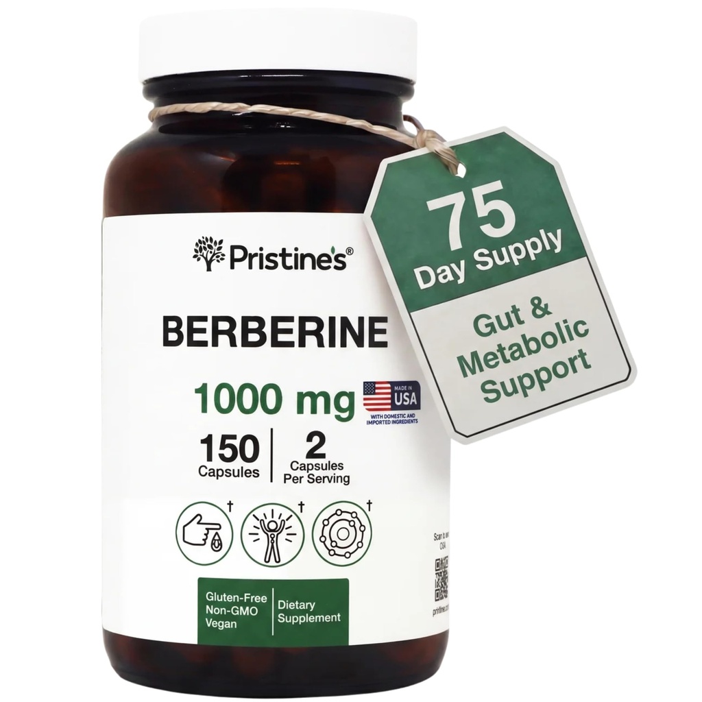 PRISTINE 'S Berberine supplement kapsler - 1000 MG 75 Day Supply 150 Kapsler - hjerte, og immunitet sundhedsstøtte Antioxidant - fordøjelsesfremmende Tract & sund Gut Flora Support