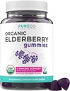 Økologisk Elderberry Gummies for voksne - Vegan Sambucus Elderberry Immunsupport Gummies med Black Elderberry Vitamin C og Zink til daglig & Sæsonlig Immunitet (USDA Organic non-GMO Vegan) - 1 måned
