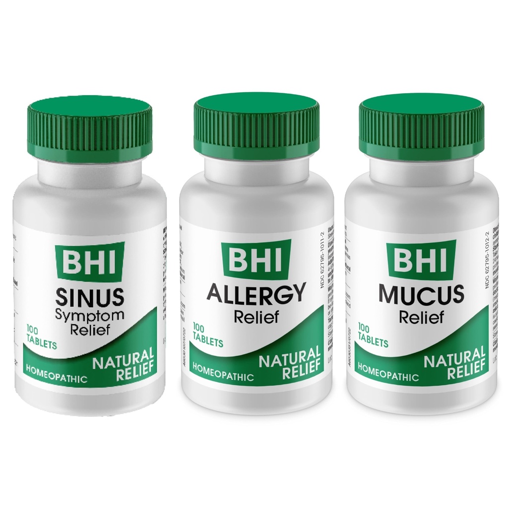 MediNatura BHI Multi Symptom Flare- Up Defense Bundle Sinus Relief Tablets (100) Mucus Relief Tablets (100) + Allergy Relief Tablets (100) Homøopatisk Relief - Fast- Actioning, Quick- Opløs